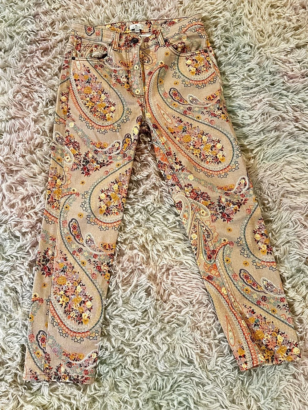 New ETRO Paisley Print High-Rise Straight Leg Slim Jeans Size 26 - Picture 2 of 9